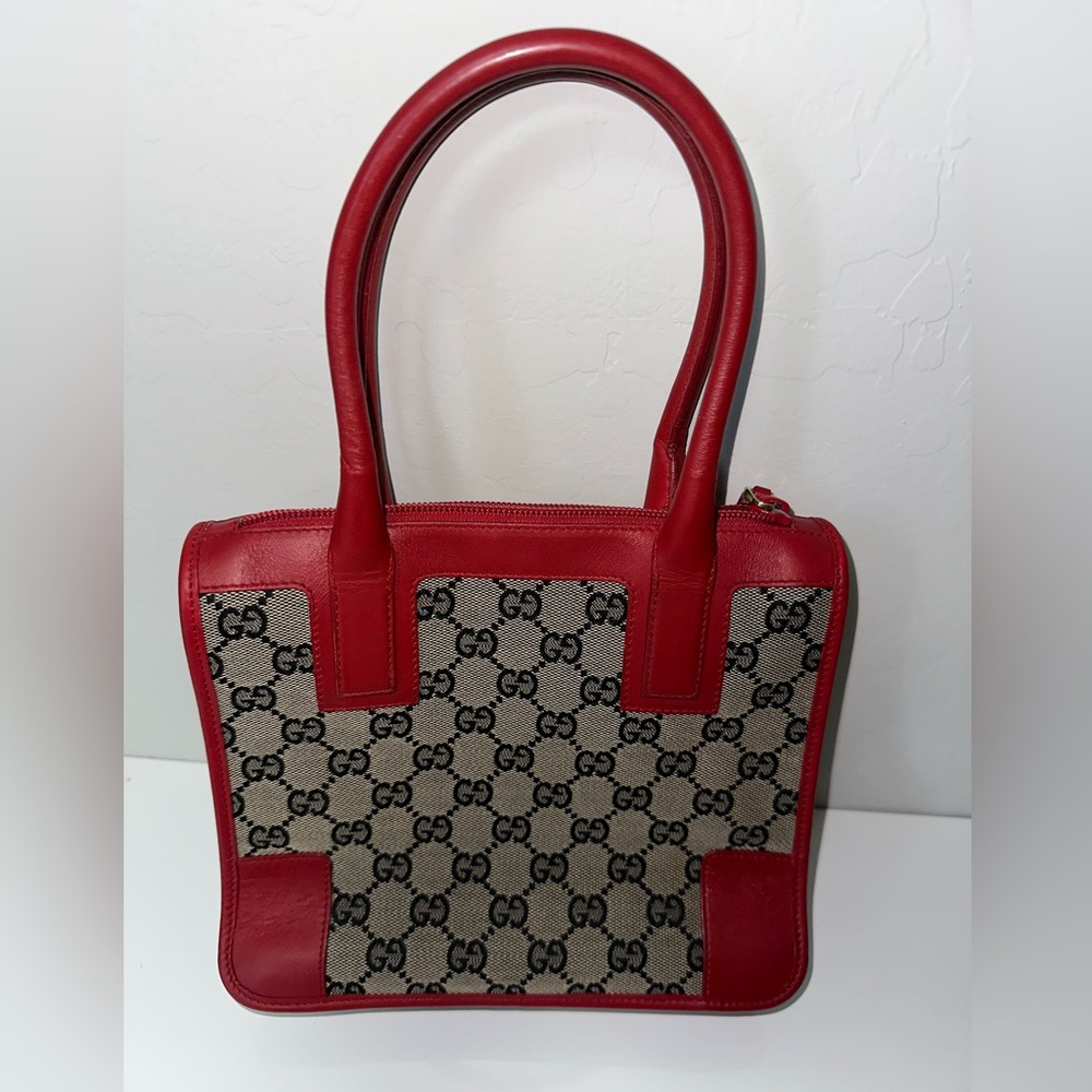 Cutest Gucci Canvas and Red Leather Bag Ever. Y2K vibes!